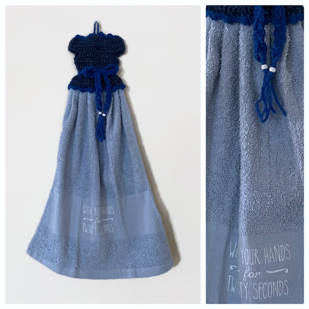 Crochet Hanging Tea Towel, Crochet Dress Towel Decor, Crochet Easter Decor